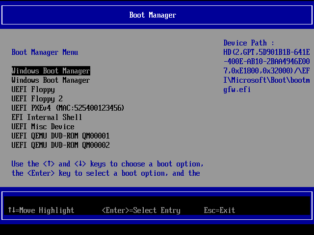 UEFI-Boot-Manager zur Auswahl des Bootgeräts